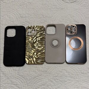 iPhone 13 Pro Max Stylish Phone Case Set - Black, Gold, Tan, Black